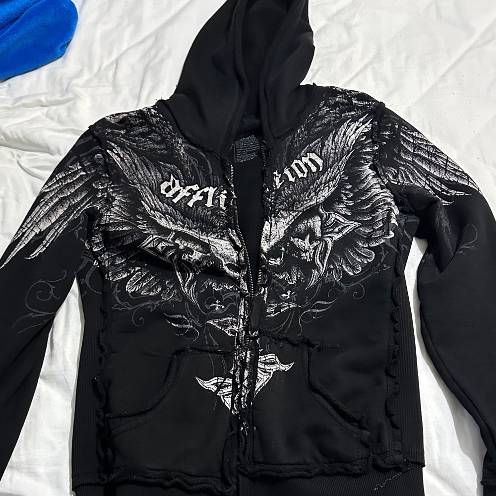 Affliction Black Hoodie with Winged Graphic
